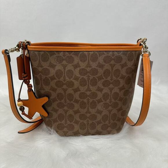 Coach City Bucket Bag Signature Canvas With Star Charm In Tan/Bright Mand CBH74 - Picture 4 of 10